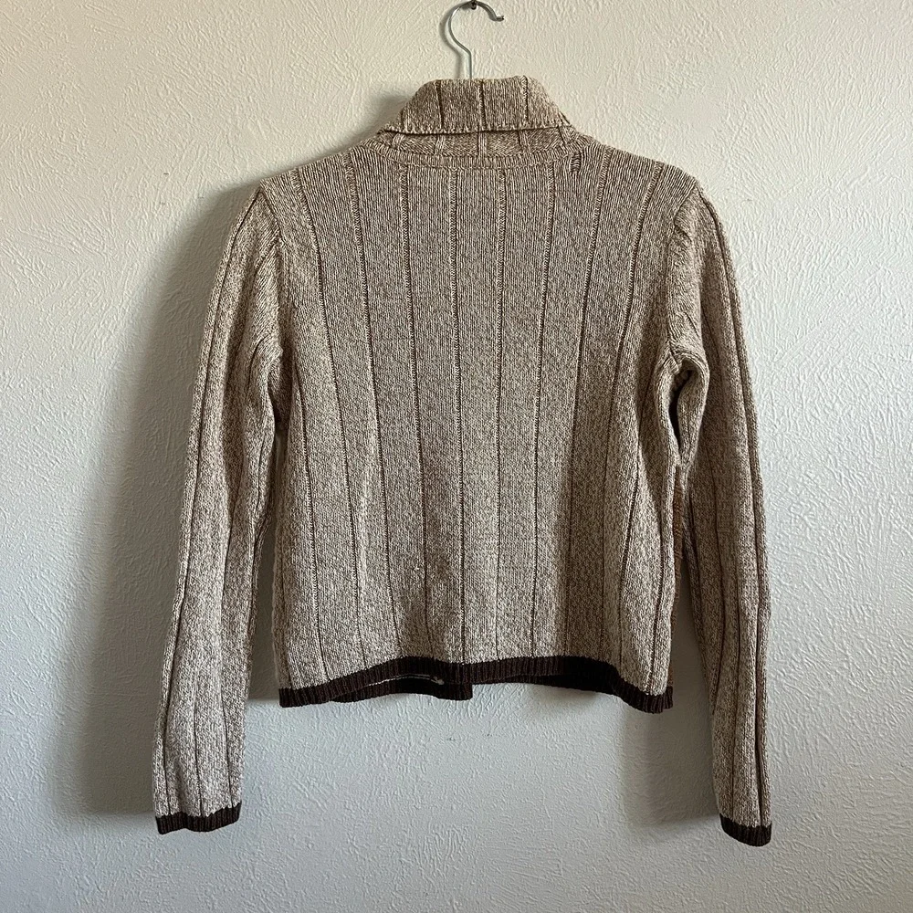 Vintage 90s  Fall Patchwork Knit Sweater Beige brown neutrals Medium turtleneck - Picture 8 of 8